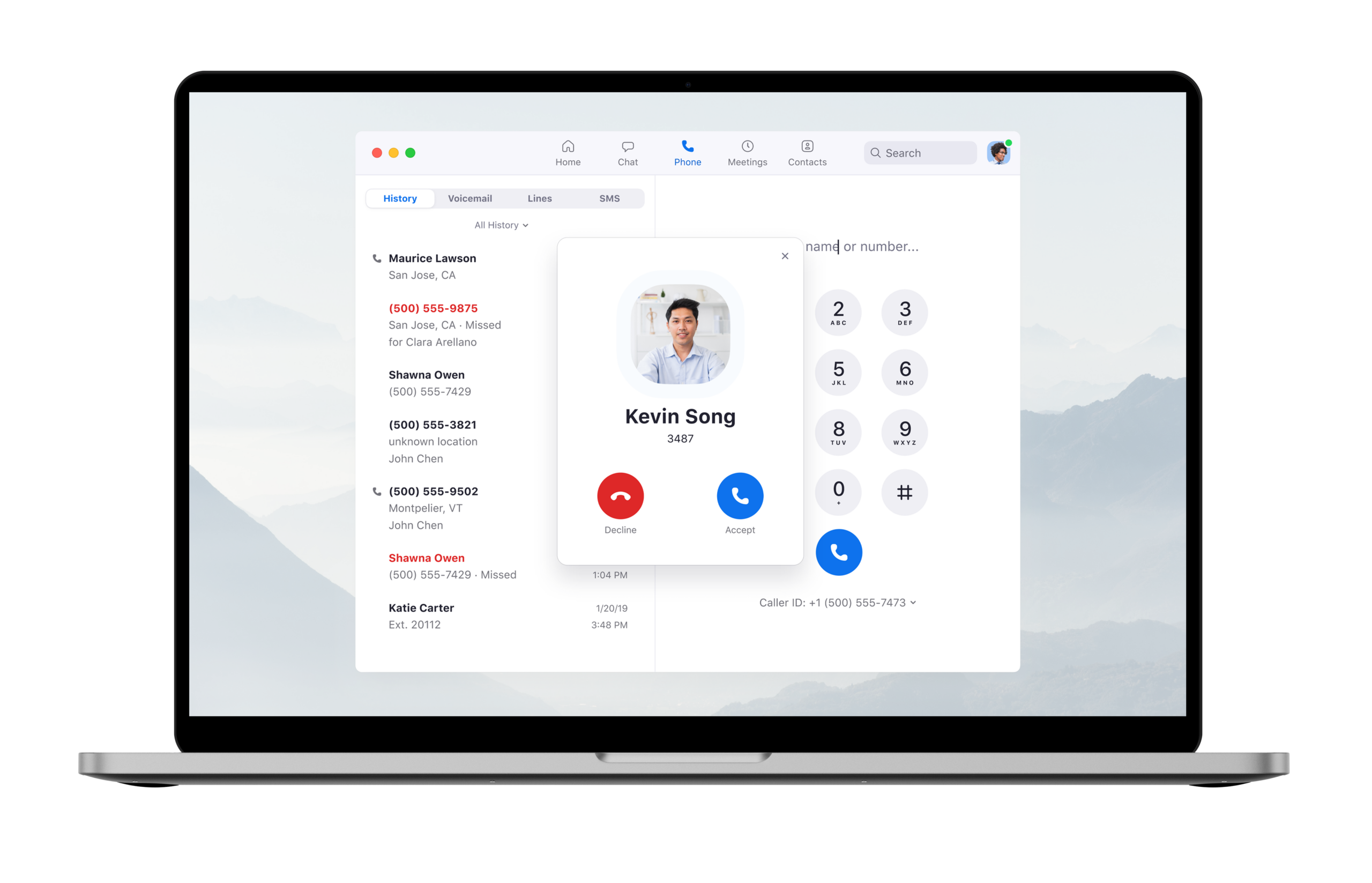 Zoom unified communications video conference and phone management interface